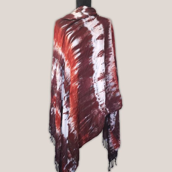 NWT Elden Tie Dye Scarf Rust Burgundy Fringe Wrap Southwest Rayon 44x72 - Picture 1 of 4